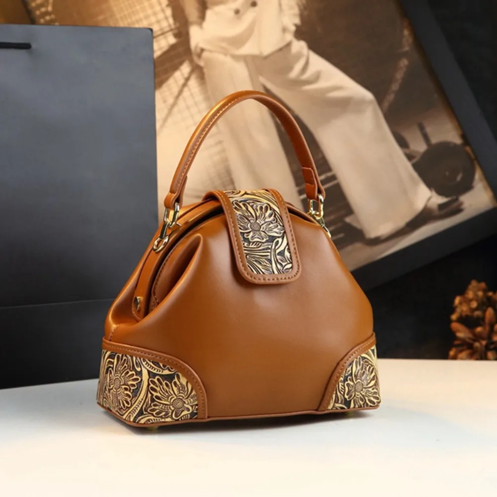 

2026 Fashion Genuine Leather Shoulder Bag Carved Floral Dumpling Bag Crossbody Handbag Luxury Niche Design