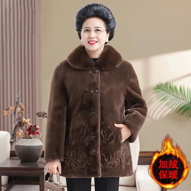 Manteaux d'hiver en fourrure de vison pour personnes âgées d'âge moyen, ajouter un chaud et épais, veste en fausse fourrure pour mère, Parkas rembourrés en coton pour grand-mère 6XL