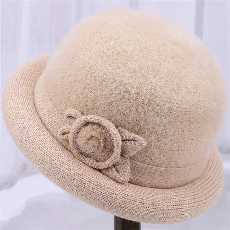 中高年の女性のためのニット帽,丸いつばのエレガントな暖かい帽子,ヴィンテージ,1920sの厚さと暖かい,ママの鍋,冬