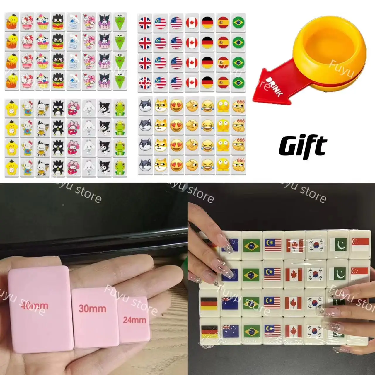 

64 блока Tiktok Hello Kitty, морской бег, маджонг, плитка, Sanrio, игра с рисунком флага, мяч, забавная модель, игрушка в подарок