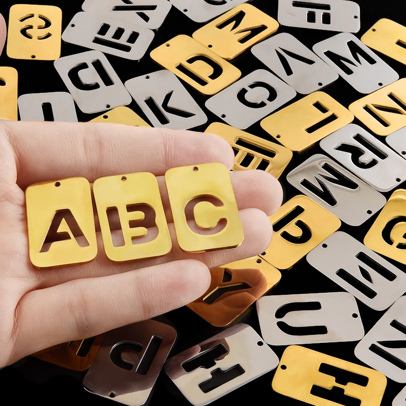 New 3pcs/lot 18K Gold Rectangular Hollow 26 Letters Tag Pendants Stainless Steel Charms Jewelry Making Accessories for Necklaces