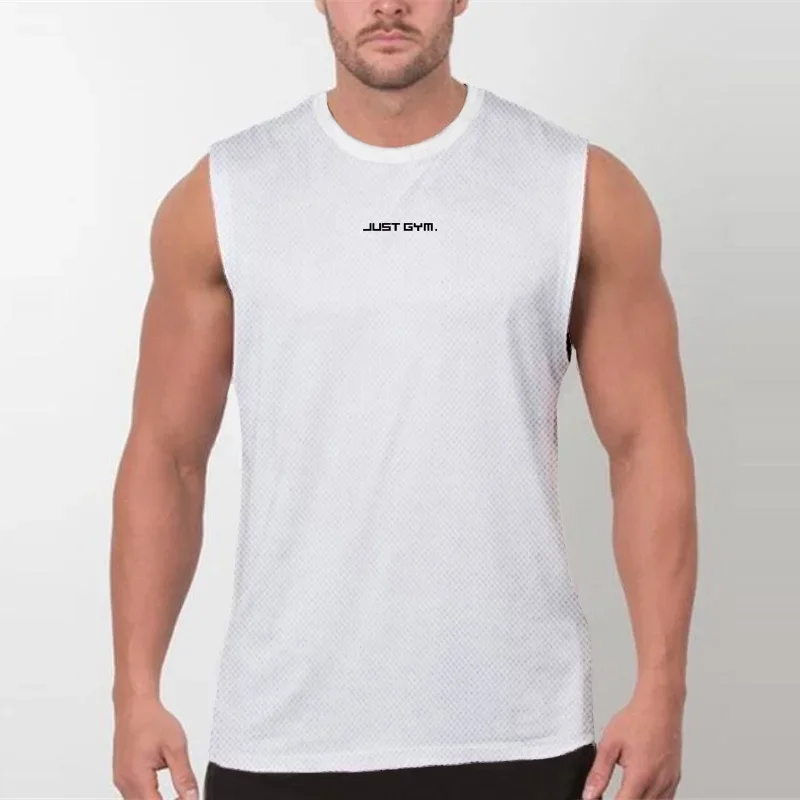 Brand Men's  Fitness Comfortable Trend Tank Top Running Gym Singlets Mesh Muscle Clothing Training Summer Bodybuilding Vest