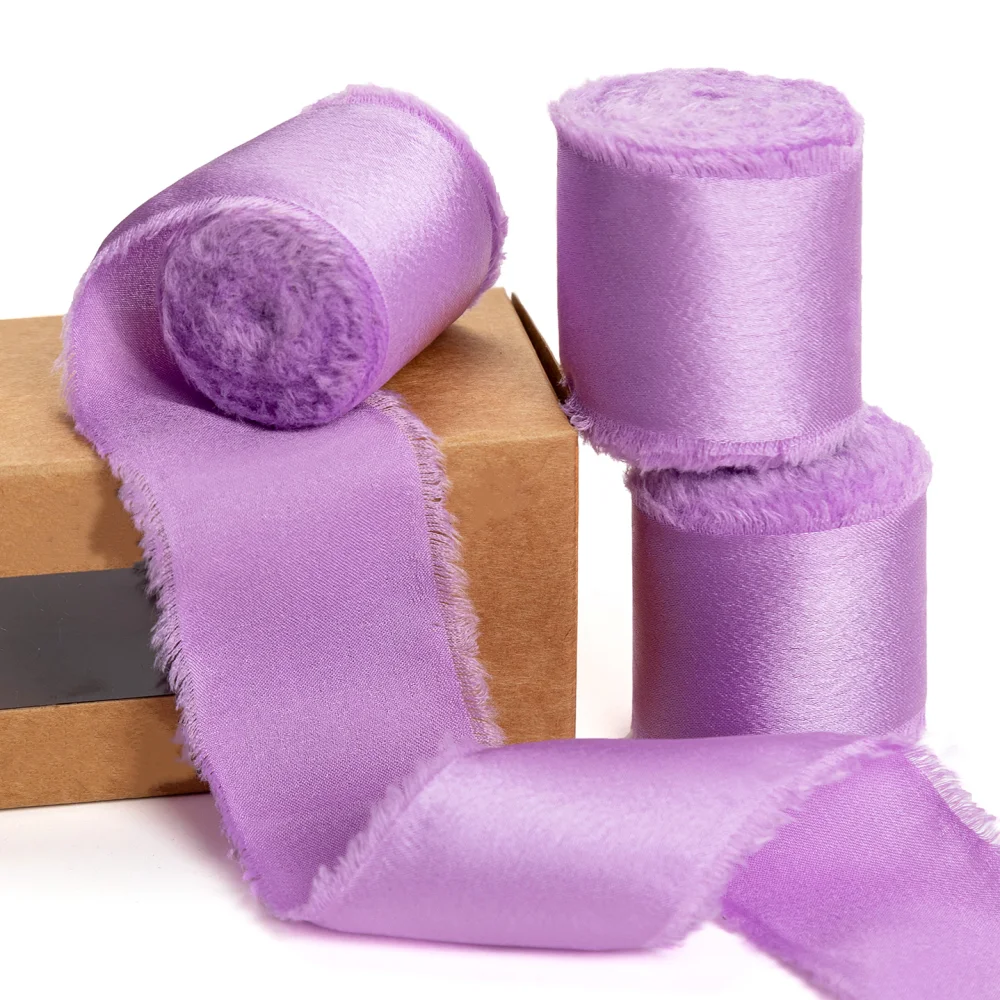 3 Rollen/Set 4 cm ausgefranstes Satinband, handgefertigt, glatt, weich, für Hochzeitseinladung, Blumensträuße, Geburtstagsfeier, DIY-Dekoration, Geschenk – Detail 6