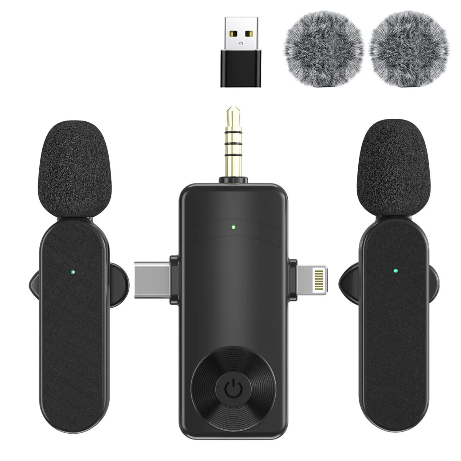 H18 Wireless Lavalier Microphone 4-in-1 with 2 Transmitters 1 Receiver ABS Material Blue 50mAh-100mAh Battery 115*105*35mm for