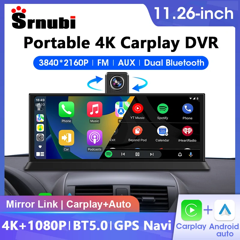 

11.26” Car Monitor 4K Camera DVR Wireless Carplay Android Auto Bluetooth GPS Navigaion Dashboard Video Recorder Dash Cam FM AUX