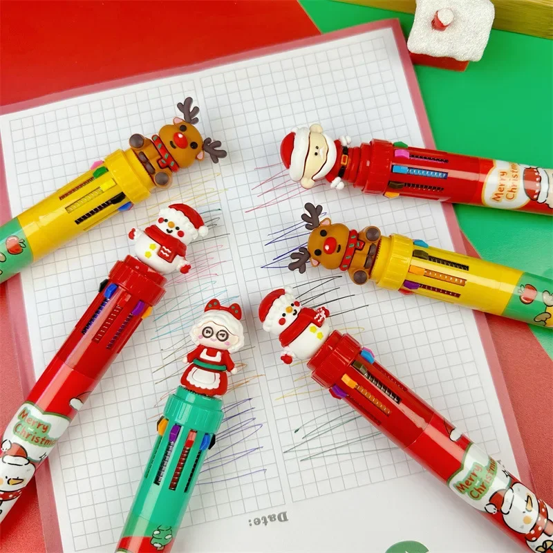 24Pcs cartoon Christmas snowman ten-color student colored ballpoint pen, holiday stationery office supplies