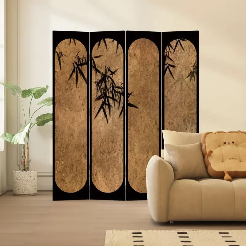 Medieval Retro Bamboo Folding Screen Room Divider for Living Room Tea Room B&B Decor Portable Mobile Partition Wall