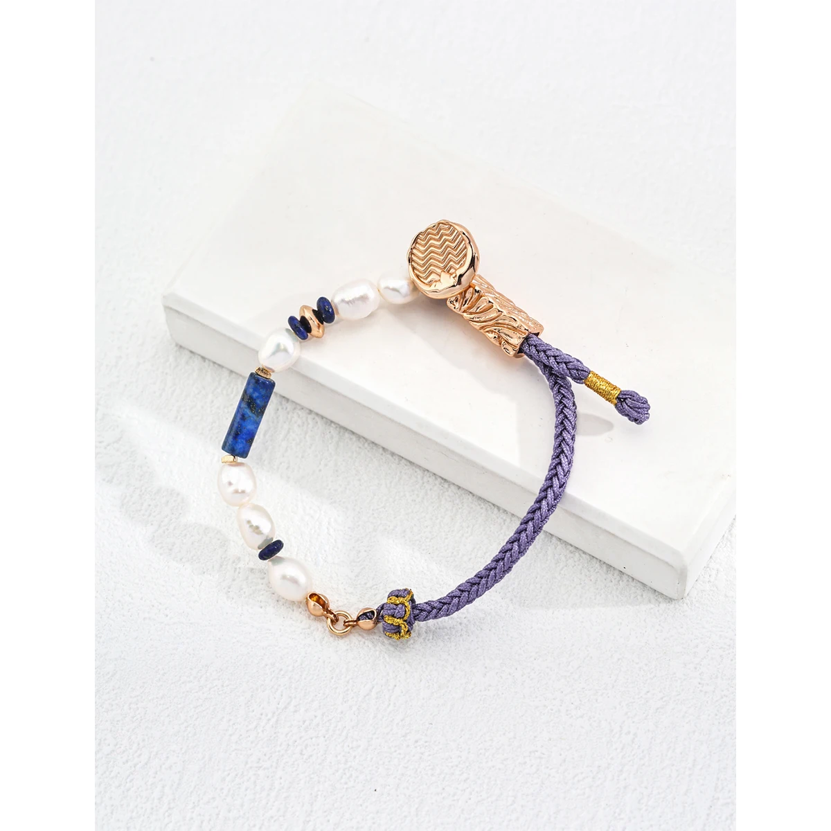 NEW ​ Full Body S925 Pure Silver Plated With 18K Real Gold | Natural Pearls| Lapis Lazuli Bracelet | Chain Length 16+3cm 102020