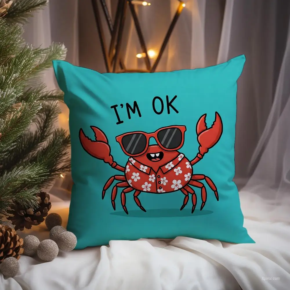 Anthropomorphic Crab Cushion Cover Premium Comfort Reversible Pillow Cove -Two in One Design for Any Room & Car Interior