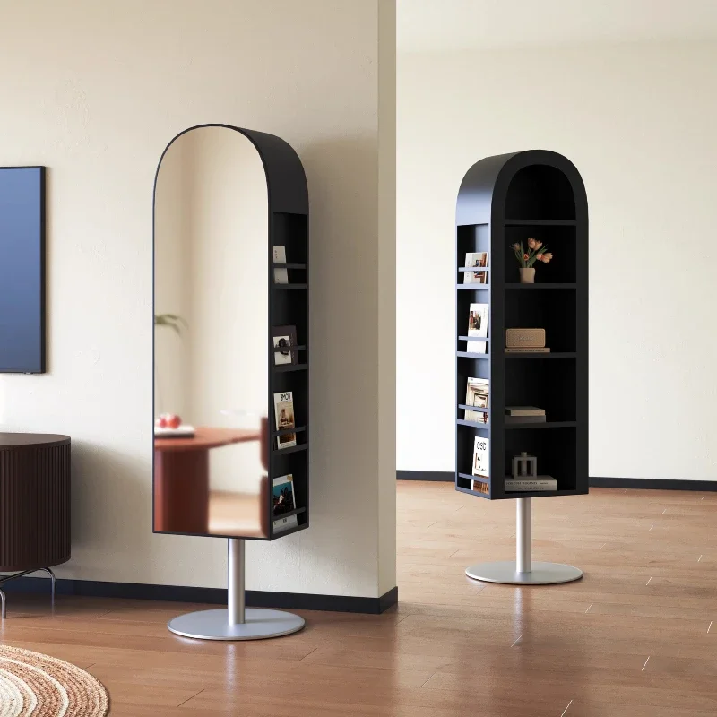 

Italian Luxury Bookcase Mirror Rotating Fitting Dressing Rack Floor Mirror Full-length Multifunctional Espejo Home Decorations