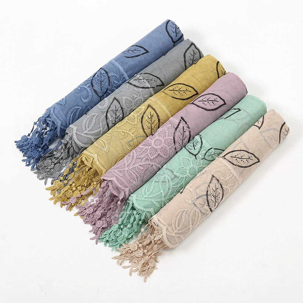 

Printed Autumn And Winter Soft Cotton Scarf Shawls Embroidery Women Long Floral Tassel Scarfs Scarves Foulard Hijab 180*85Cm