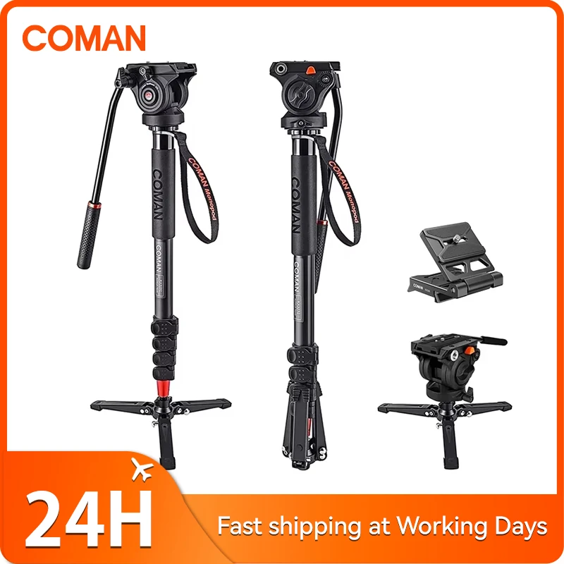 

COMAN KX3232 Professional Camera Monopod Tripod Aluminum Telescopic With feet and Pan Tilt Fluid Head For DSLR Video Cameras