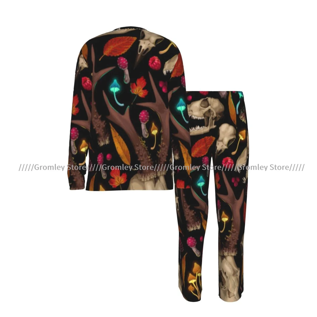 Men's Long Sleeve Long Pants Pajama Set Animal Skulls And Forest Pattern Casual Loungewear and Sleepwear for Home