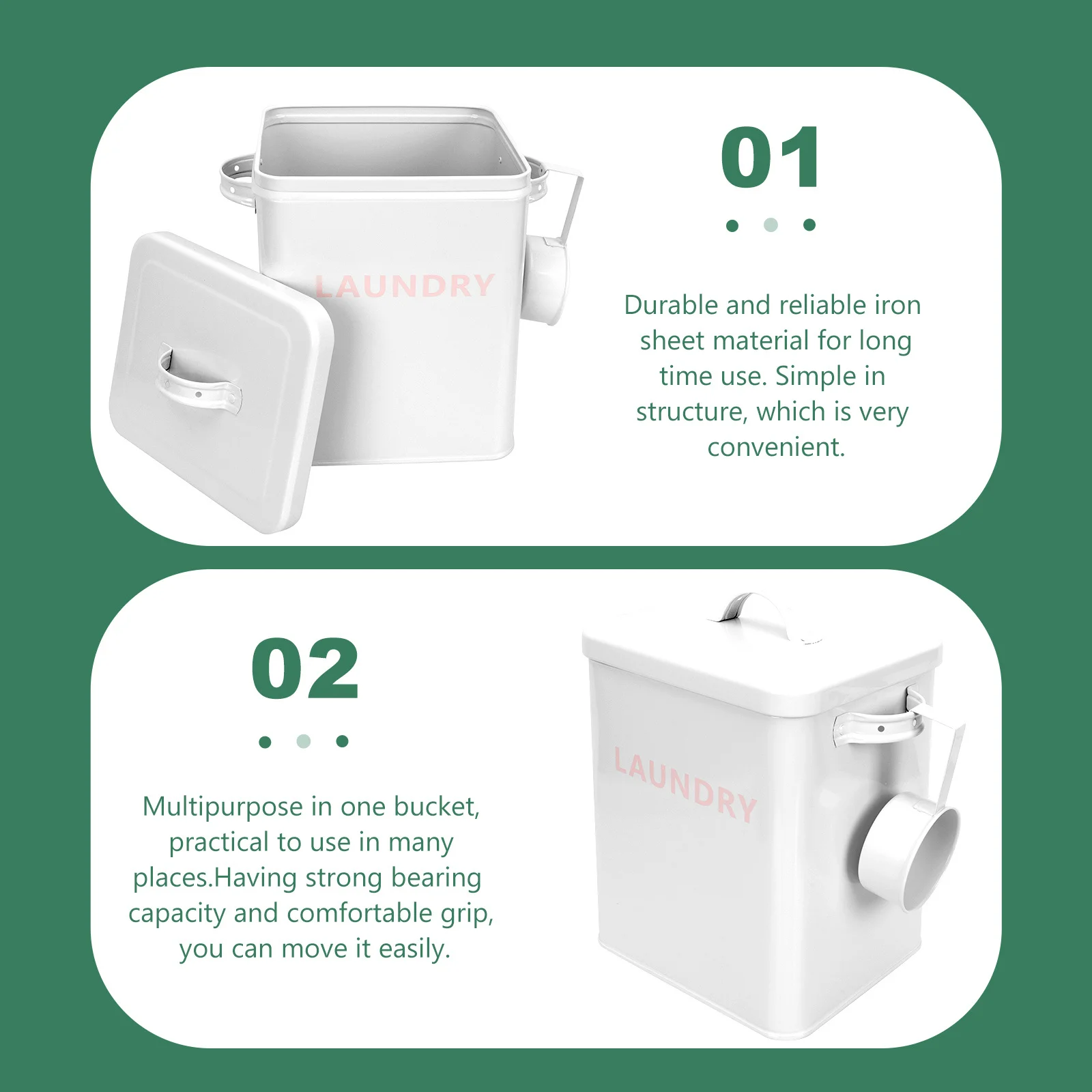 

Iron Sheet Laundry Powder Container White Color Durable Storage Bucket Sturdy Handle Multipurpose Laundry Room Holder Large