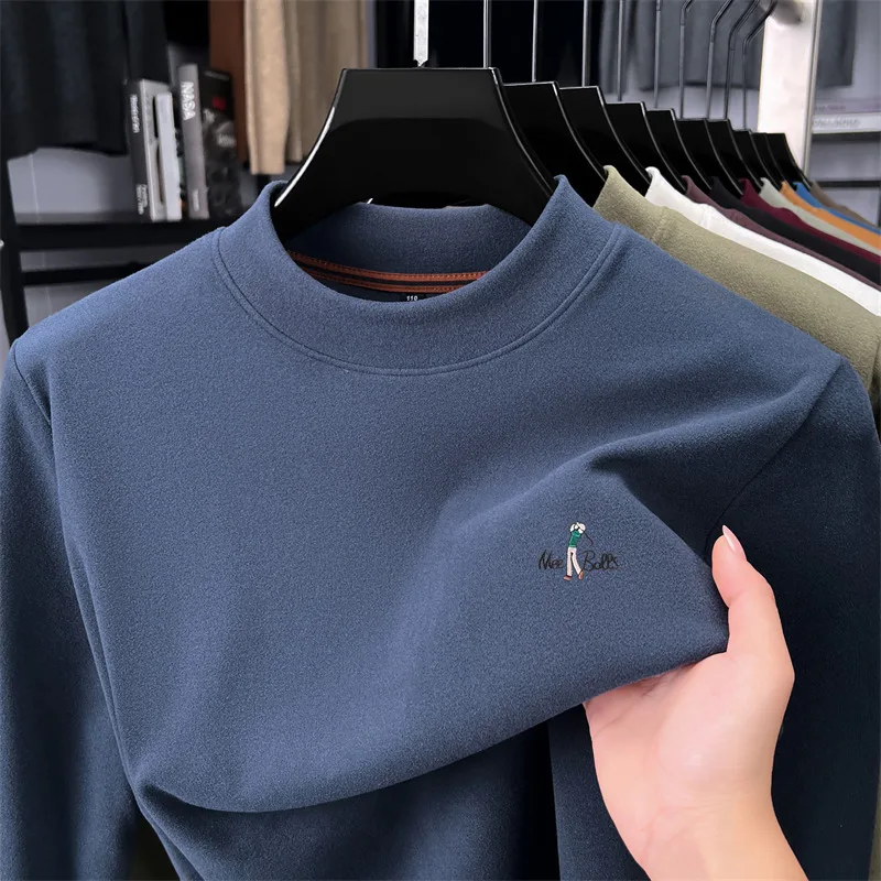 

Light luxury men's long sleeve T-shirt brand letter embroidery soft velvet skin friendly warm new fashion golf sweater pullover