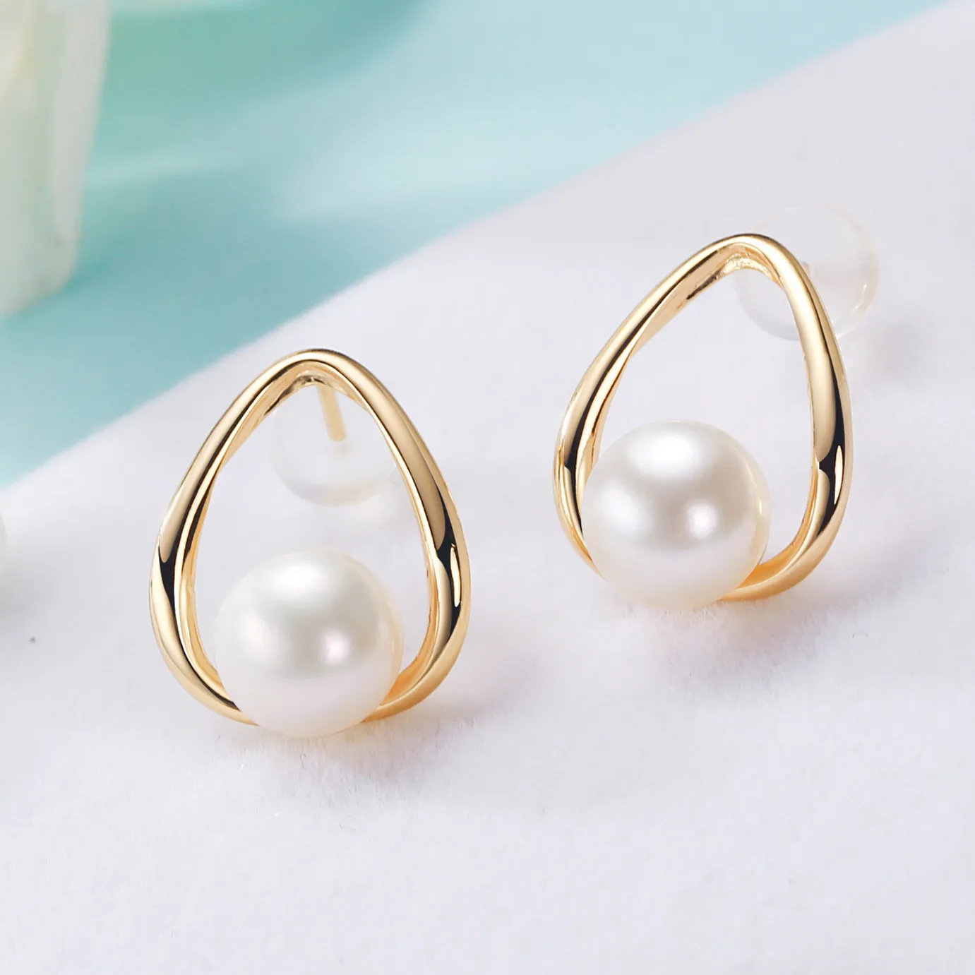 

7-8mm Bread Round Freshwater Pearl Stud Earrings for Women Geometric Triangle 2026 Trend Earrings Jewelry Gift