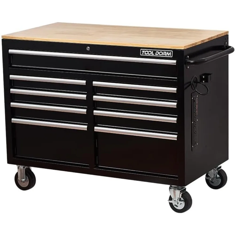 

Rolling Large Tool Chest Extra-Deep 46-Inch 9 Drawers, Big Tool Chest with Drawers, Workbench with Wooden Top & Integrated Power