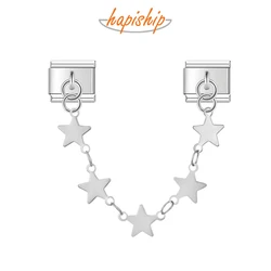 Hapiship Fashion Women Stainless Steel Heart Star Chain Italian Charms Link Fit 9mm Bracelet Stainless Steel DIY Jewelry DJ1303