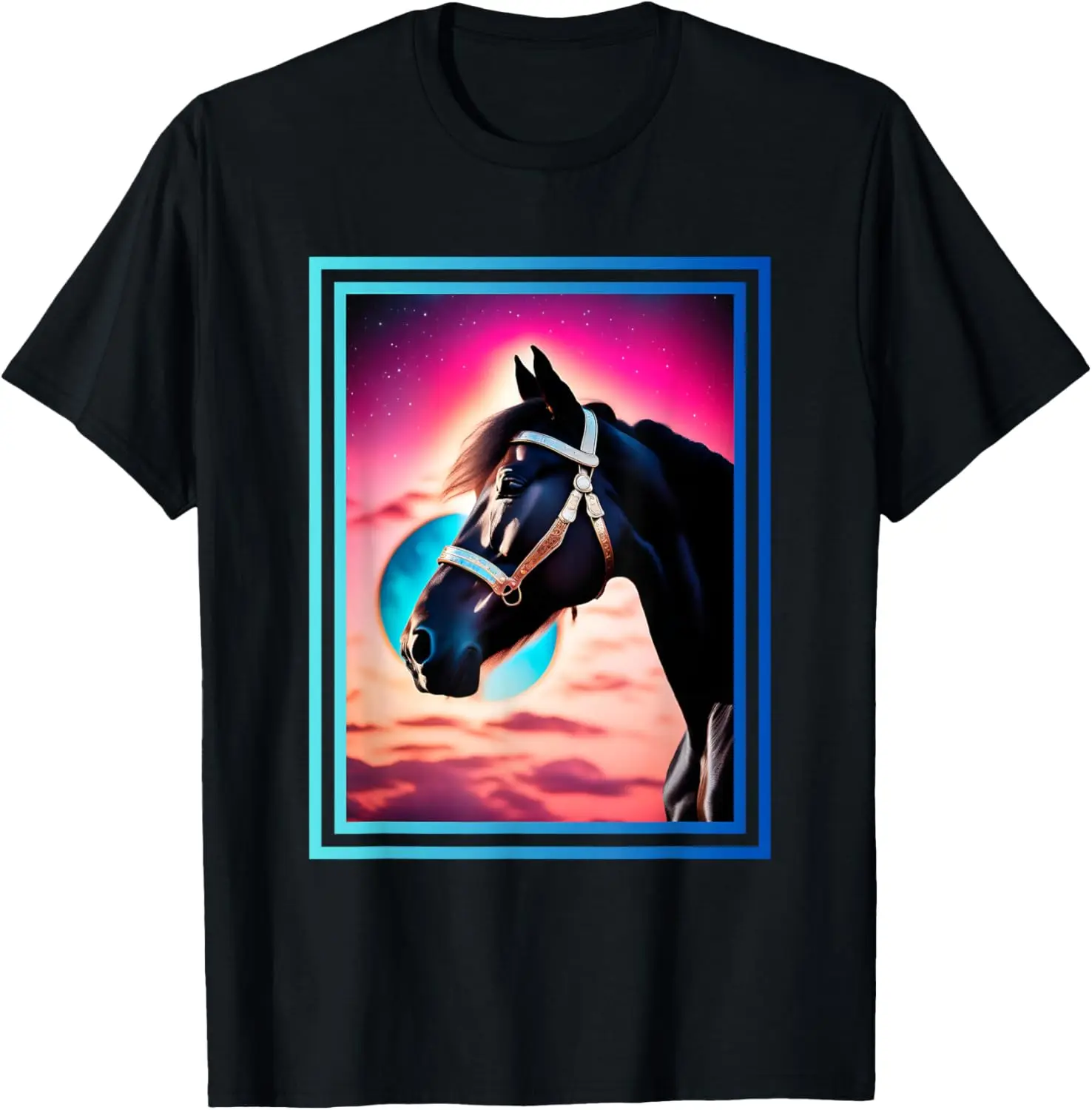 Elegant Black Horse Equestrian Art Design T-Shirt