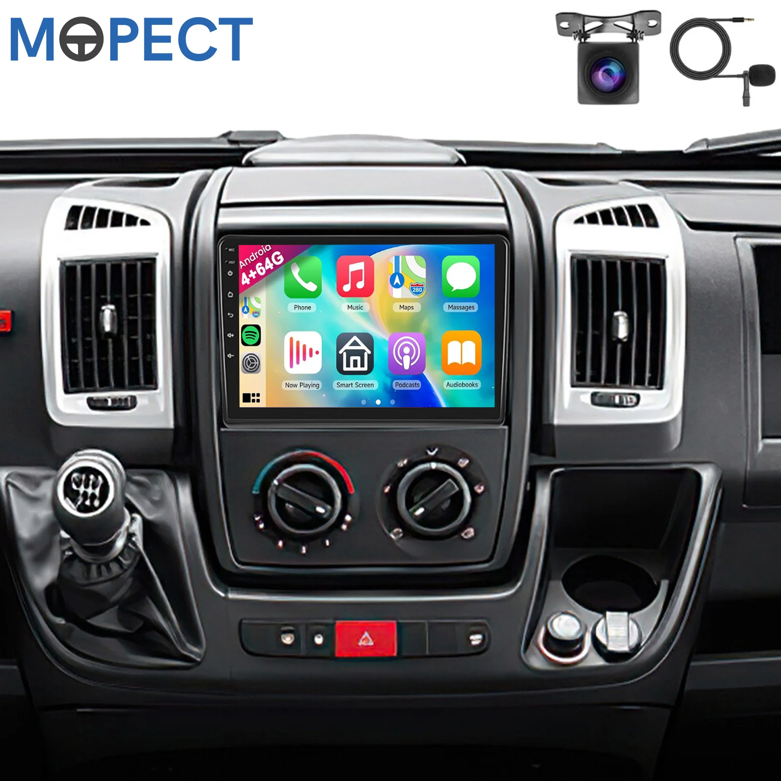 MOPECT Autoradio Android 15 da 9 pollici 4+64G con CarPlay, Stereo Android 15 per Fiat Ducato/Peugeot Boxer/Citroen Jumper, CarPlay FM