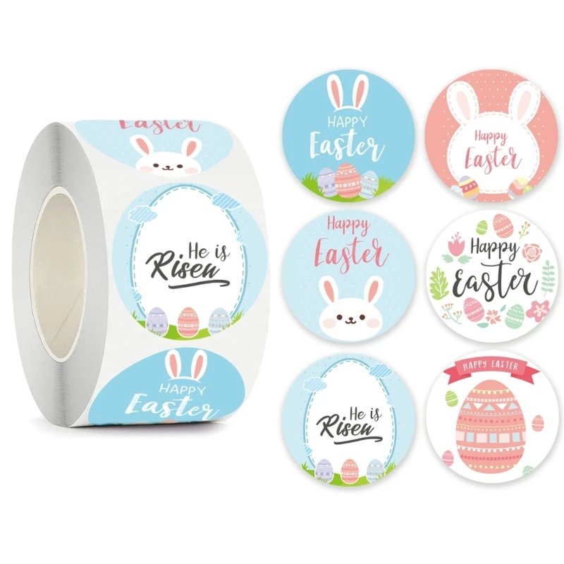 500pcs Easter Stickers 6 Designs Easter Rabbit Round Stickers Happy Easter Label
