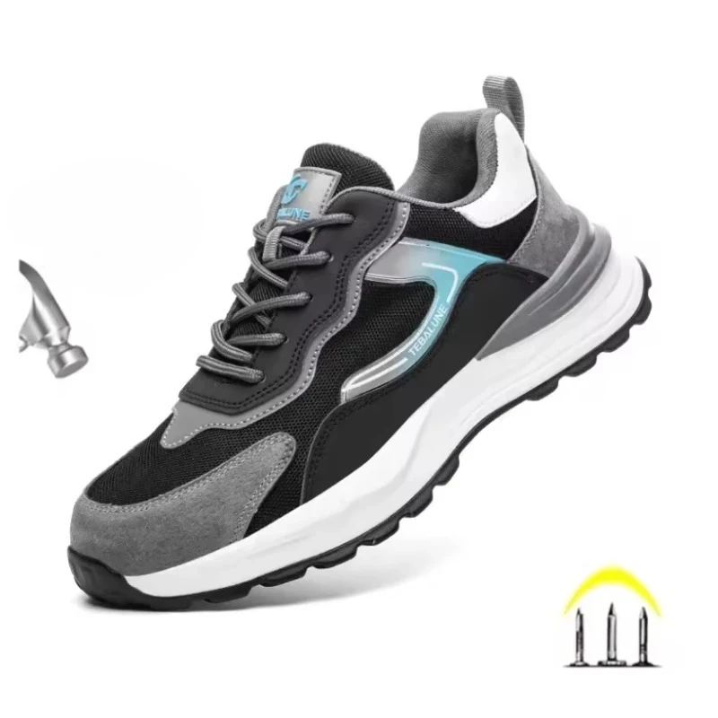 Indestructible Men's Boots Anti Smash Puncture Mens Safety Boots Lace Up Work Shoes Breathable Cotton Men Sneakers Mesh Zapatos