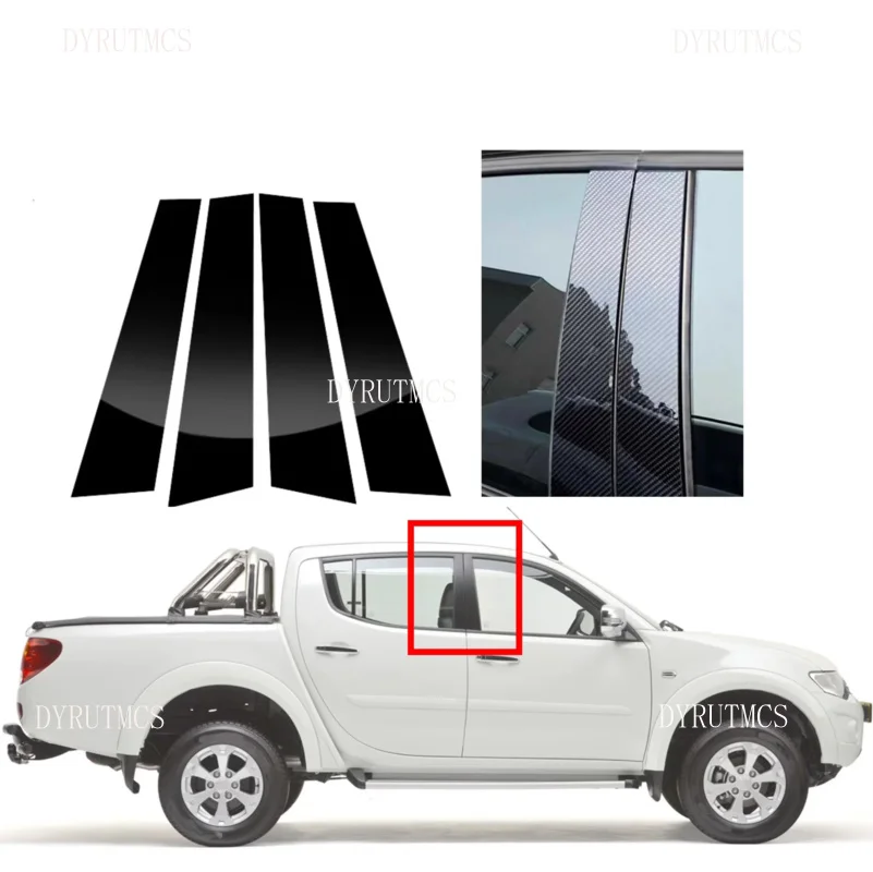 4PCS Glossy Black Pillar Post Fit For Mitsubishi L200 Triton 2005-2014  Door Window Column BC Trim Sticker Cover Silver Carbon