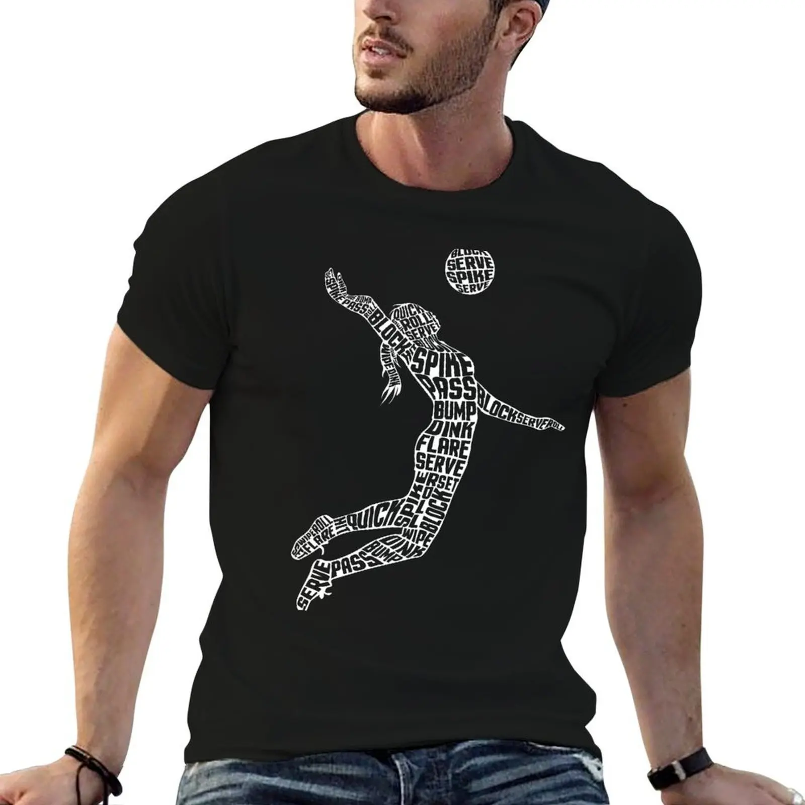 Volleyball Silhouette Typographic Woman Player T-Shirt custom t-shirts funny gifts tee shirts for men