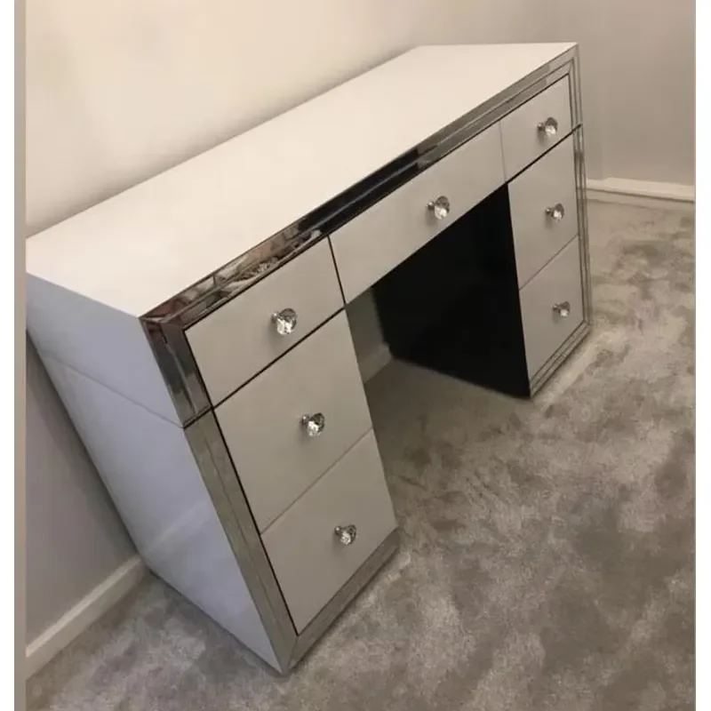 Sparkly Mirrored Dresser 7 Drawers White Mirror Dressing Table With 3 Pieces Folding Wall Mirror