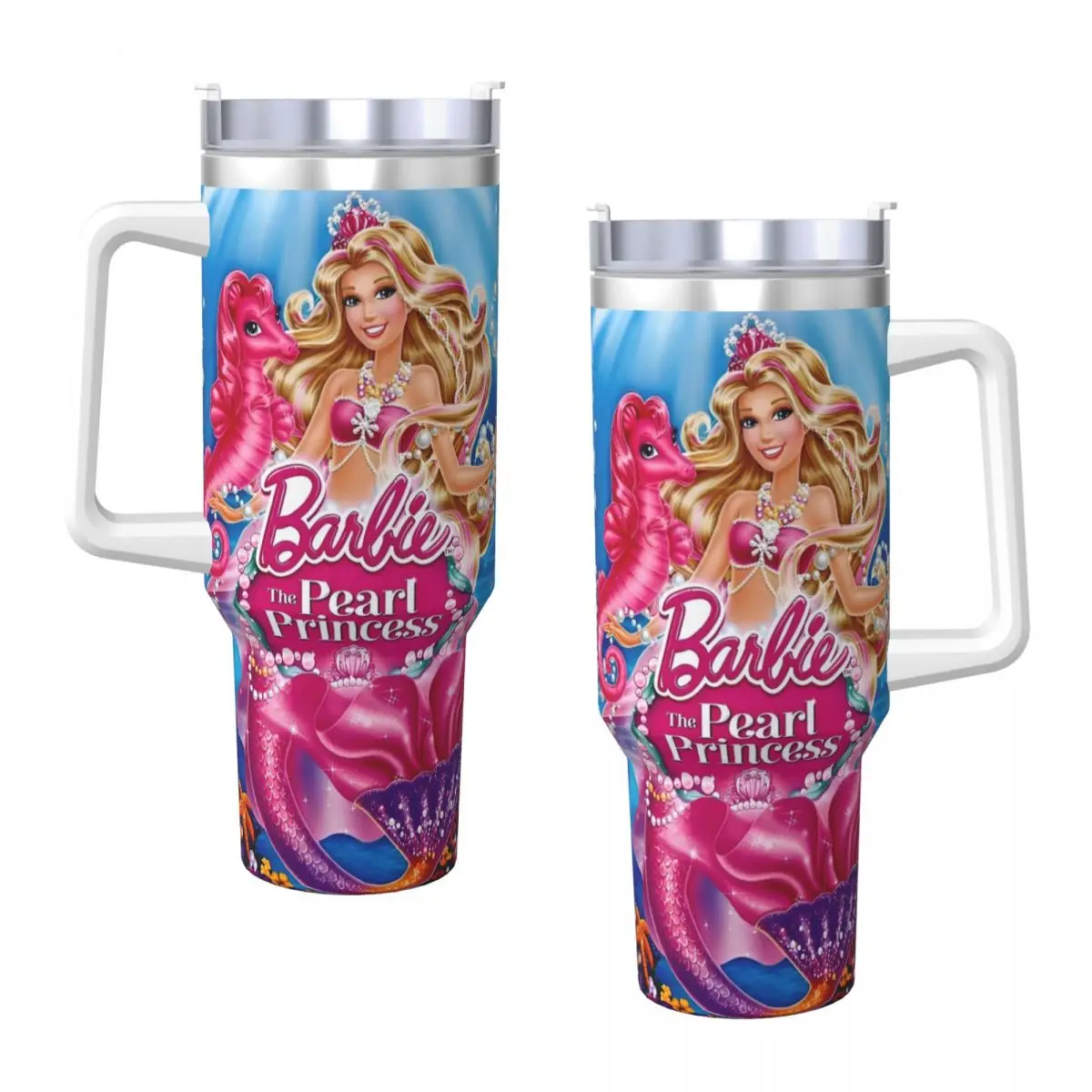 Sanrio Barbie Princess Stainless Steel Tumbler Travel Thermal Mug With Straws and Lid Large Mugs Cup Cold and Hot Water Bottle