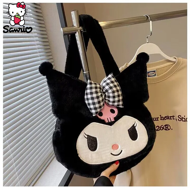 Kawaii Sanrio Plush Bag My Melody Shoulder Bag Kuromi Tote Makeup Storage Pouch Cinnamoroll Messenger Handbag Backpack Girl Gift