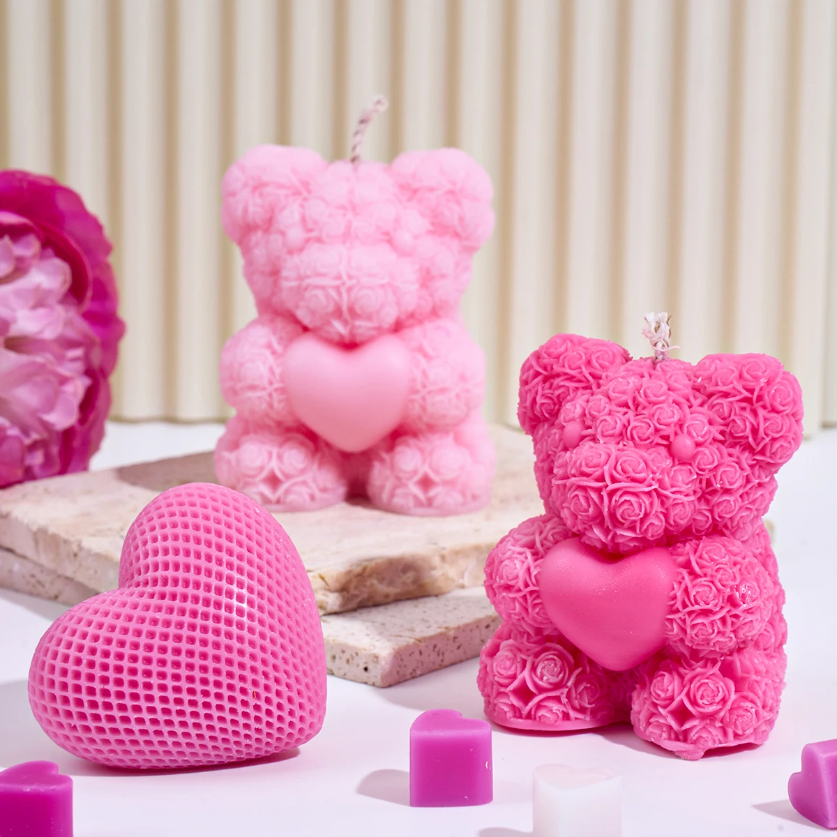 DIY Valentinstag Geschenk Silikonform 3D Rosenbär Geflochtenes Herz Set Duftkerze Seife Gips Harzform Festival Hochzeit Deko