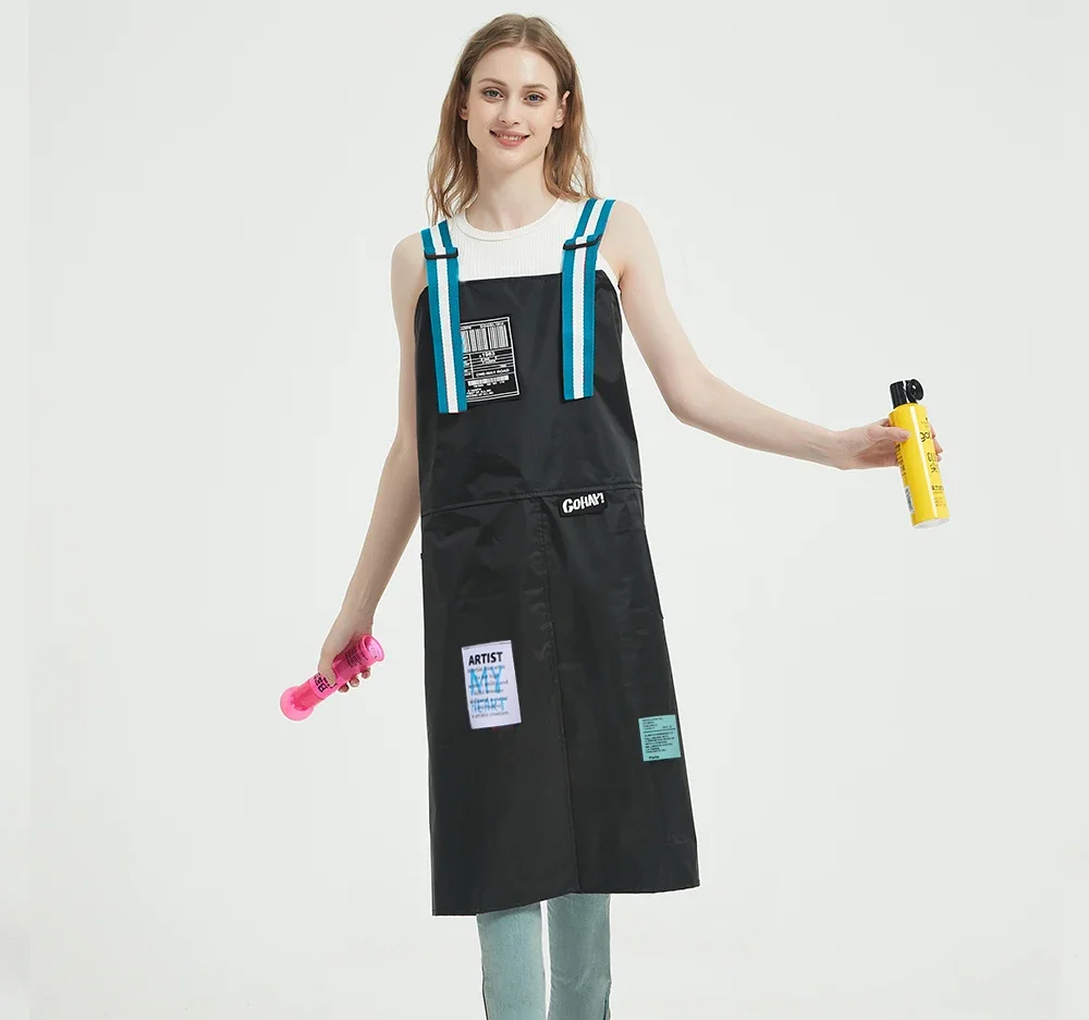 2023 New Fashion Nylon Waterproof Apron Coffee Shop Hairdresser Work Florist Clothes Long Slit Adjustable Nail Salon Apron