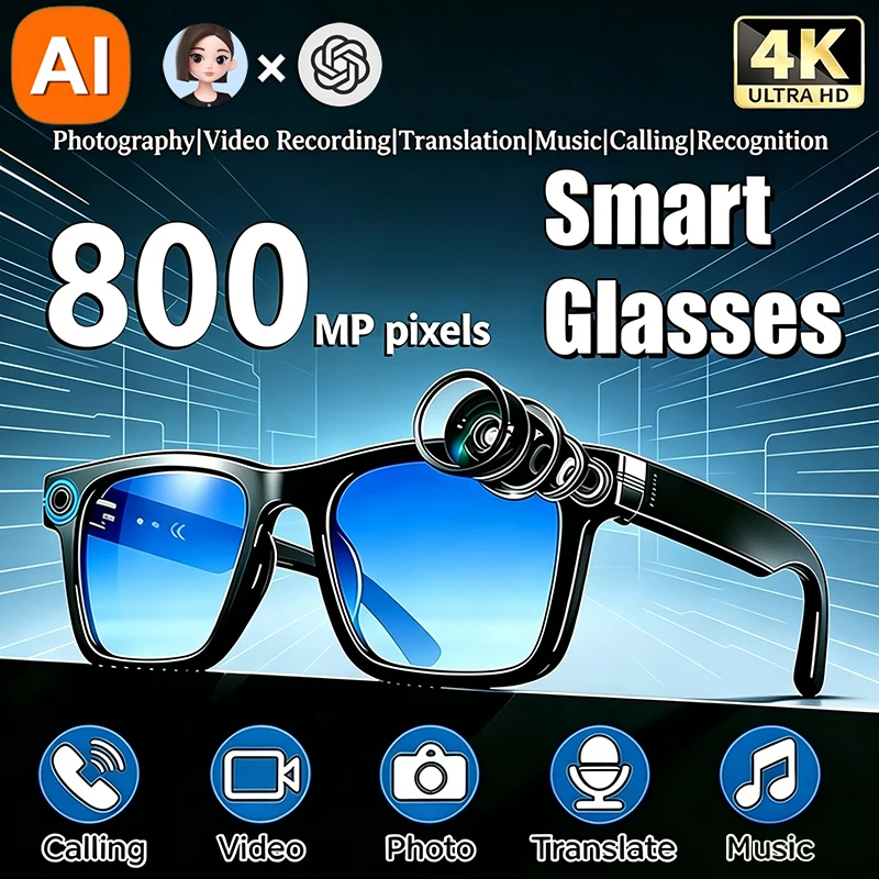 Gafas Inteligentes Multifuncionales con Cámara IA 4K de 800MP, Fotocromáticas, Llamadas Bluetooth, Fotos, Música y Traducción, Novedad 2026