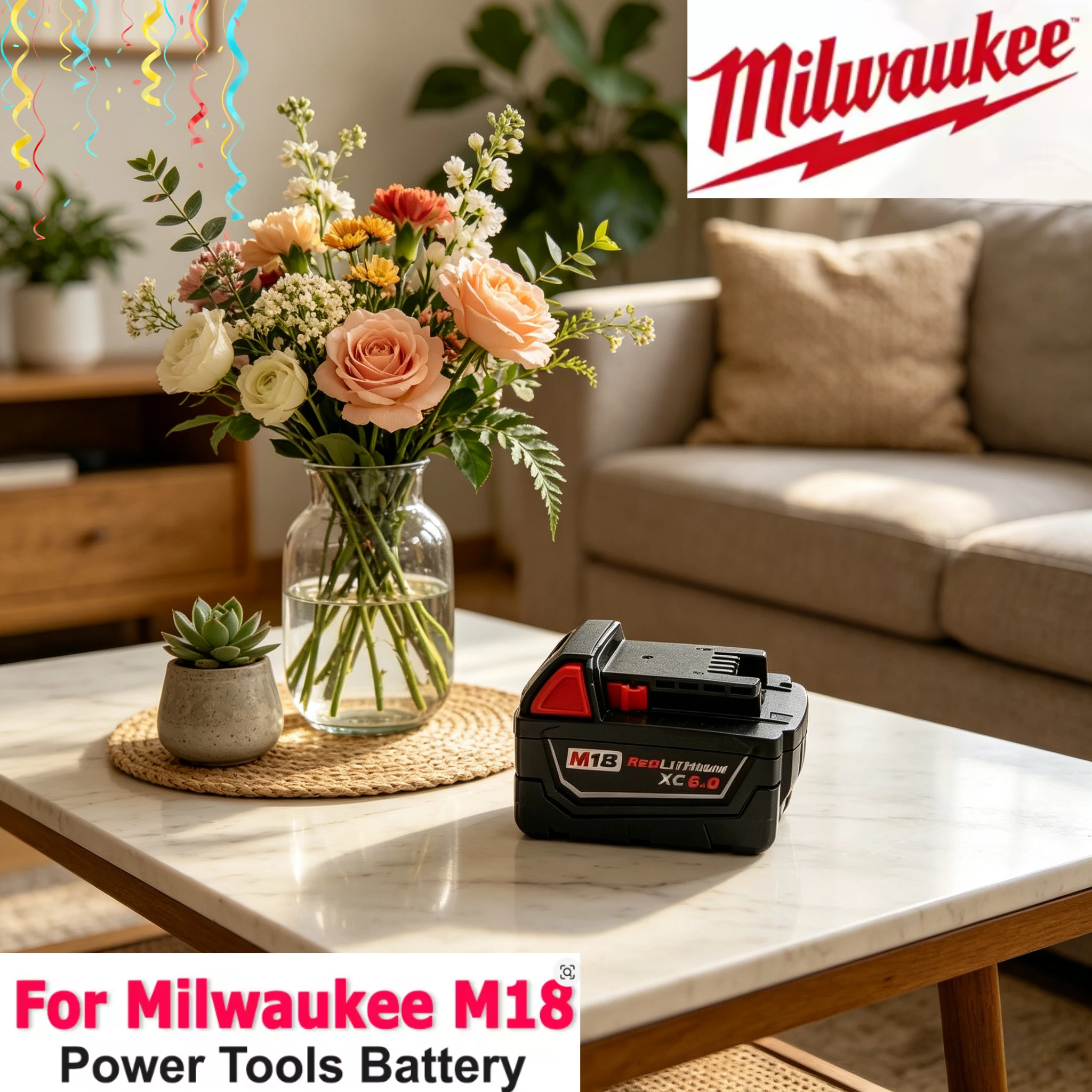 

Milwaukee Battery M18 18V 6.0Ah 9.0Ah 12.0Ah Replacement Lithium Battery for Milwaukee M18 48-11-1815 48-11-1850 2604-22 Battery