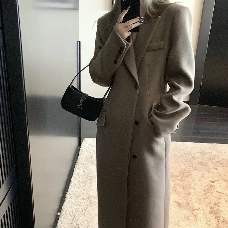 [Spot] Hepburn style autumn and winter women\'s coat 50 wool single-sided hourglass coat closed waist and thin