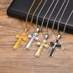 3D Cross Pendant Necklaces for Men Boys,Black Gold Color Stainless Steel Cross Necklace,Hiphop Punk Party Gift