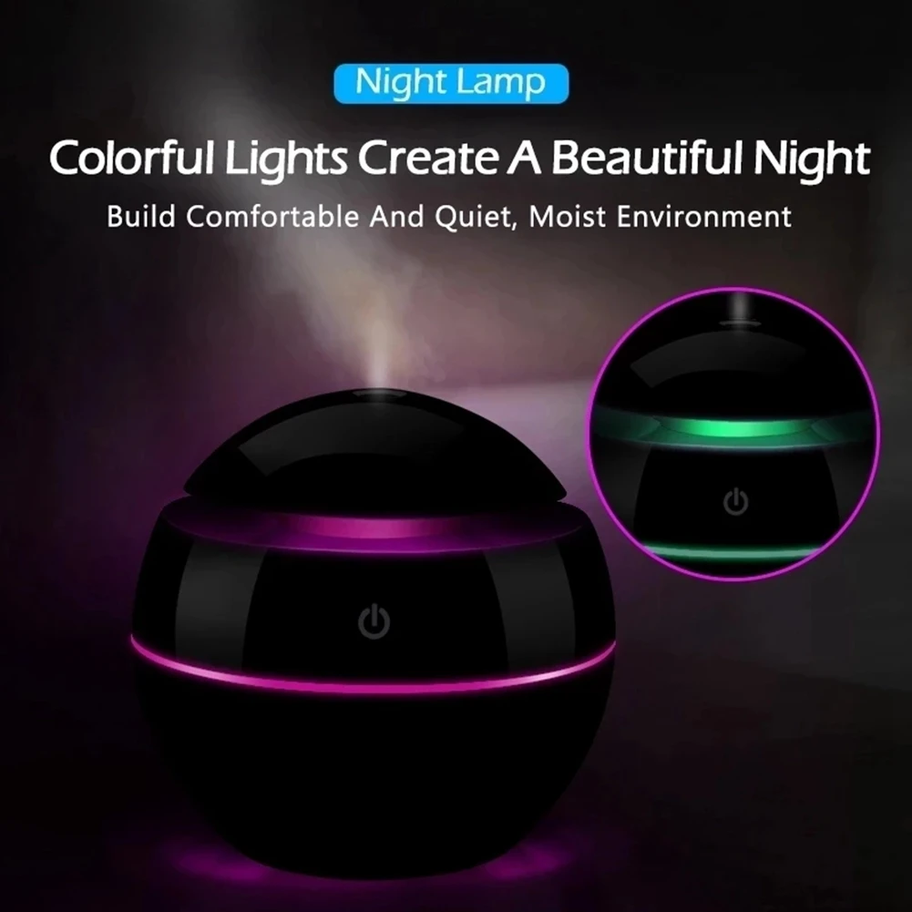 Draagbare Luchtbevochtiger Ultrasone Usb Aroma Diffuser Led Nachtlampje Elektrische Etherische Olie Diffuser Aromatherapie Zwart