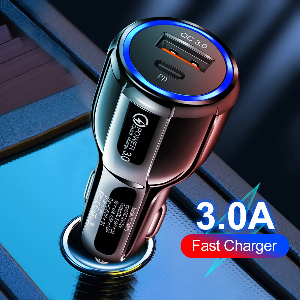 شاحن سيارة USB لهاتف iPhone ، Xiaomi ، هاتف محمول سامسونج ، شاحن سريع من النوع C في سيارة PD ، 15 وات