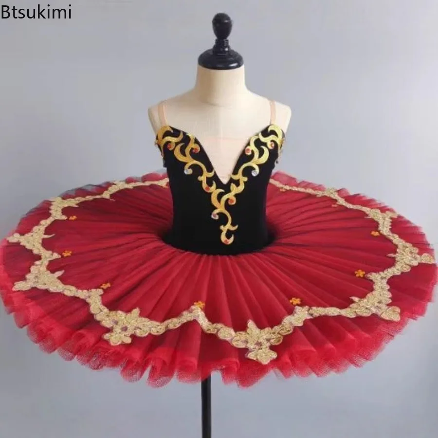 2026年ガールズブラックレッドバレエダンス衣装プロフェッショナルバレエチュチュコンペティション女性用パフォーマンス衣装パフィーガーゼスカート