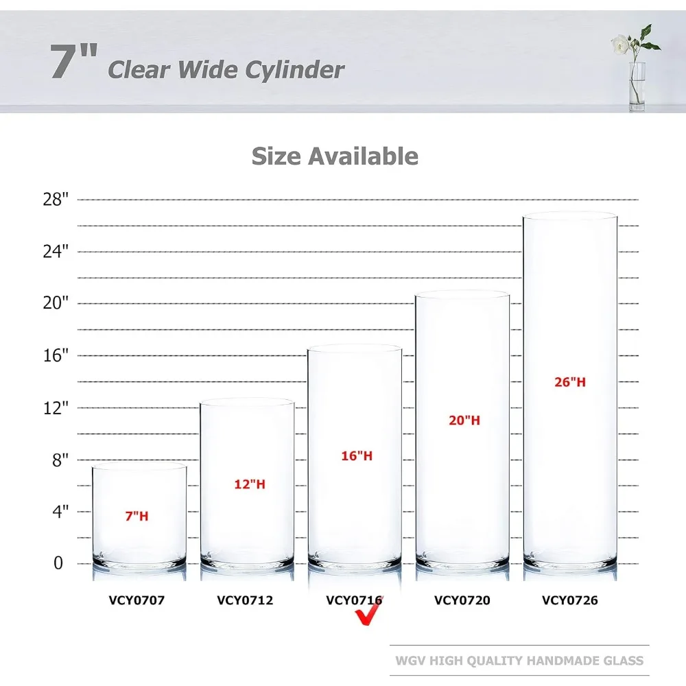 Clear Large Diameter Glass Cylinder Vase, Bulk Floral Container, Wide Planter Terrarium for Home Decor and Garden Use