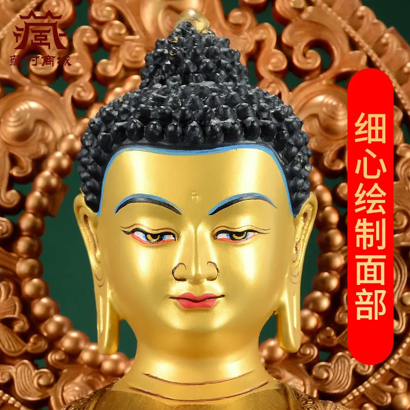 All copper, fully gilded《Shakyamuni》Desktop decorative pieces, home living room and entryway ornaments, carved copper statues wi