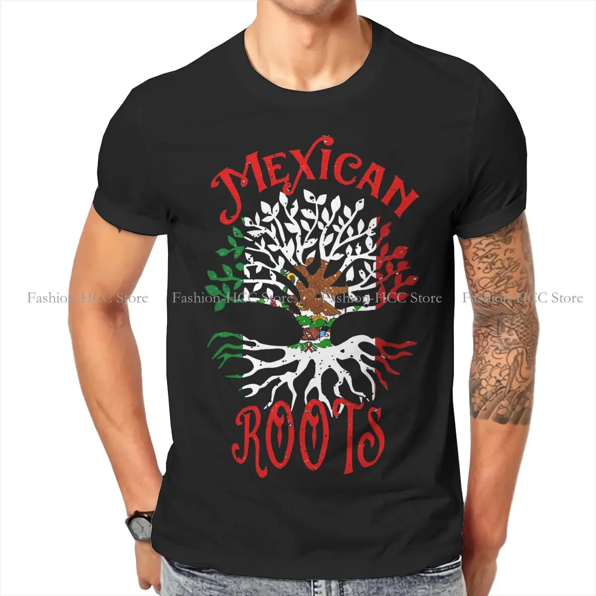 Roots Family Tree Ancestry Heritage Hipster TShirts Mexican Flag Men Harajuku Fabric Streetwear T Shirt