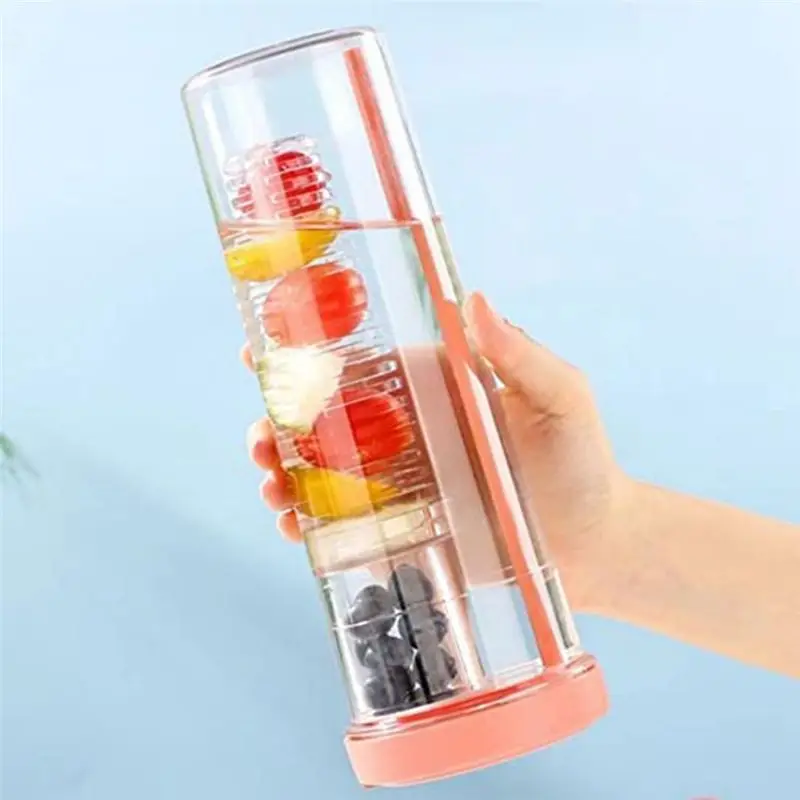 (A02R] Foldable Straw Water Cup,Fruit Infuser Water Cup with Straw , Reusable Water Bottles, Modern Water Cup Orange