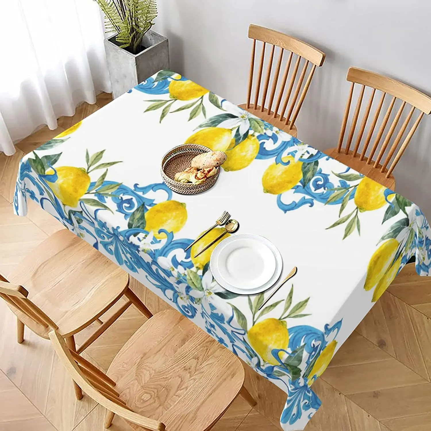 Lemon Paisley Pattern Rectangle Tablecloth Holiday Party Decorations Washable Summer Table Cloth for Kitchen Dining Decor