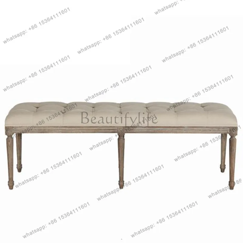 

Bedroom American rectangular solid wood fabric pull button oak bedside stool