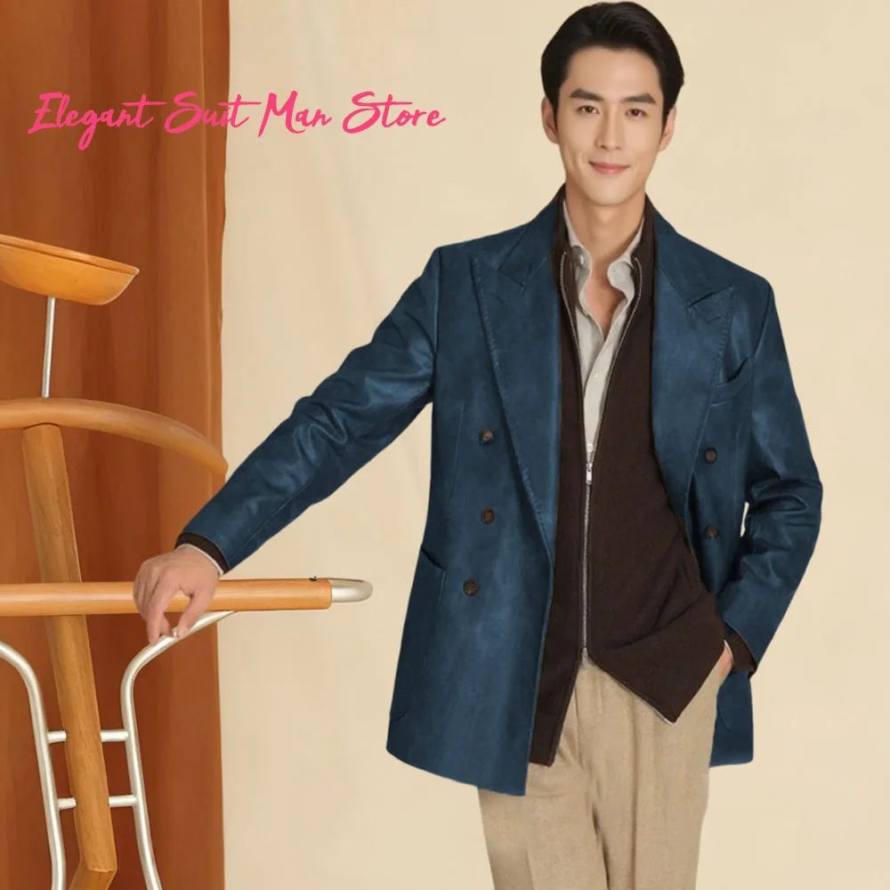 

Кожаный пиджак из искусственной кожи, мужские пиджаки, двубортный пиджак, модная кожаная деловая повседневная куртка