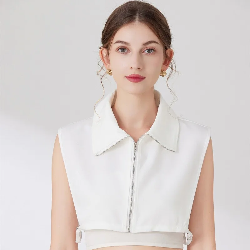 Nowatorski zapinany na zamek kołnierzyk do koszuli, odpinany kołnierz dla kobiet, duży kołnierz, jesienny sweter, bluza z kapturem, sztuczne kołnierzyki