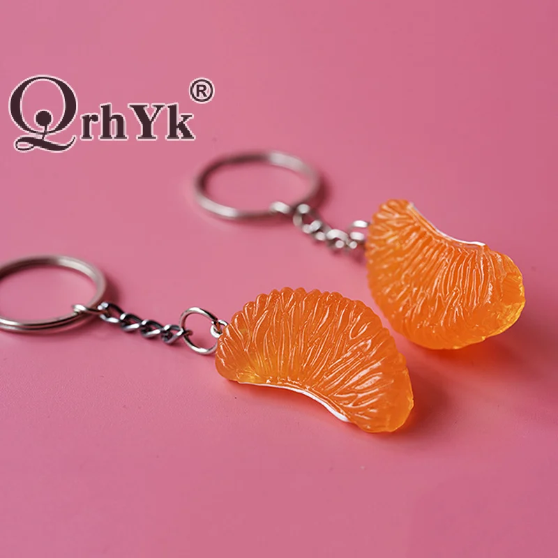 Cartoon Simulation Orange Keychain Simple Fruits Keyring Key Charm Earphone Hanging Decoration Bag Pendant Gifts