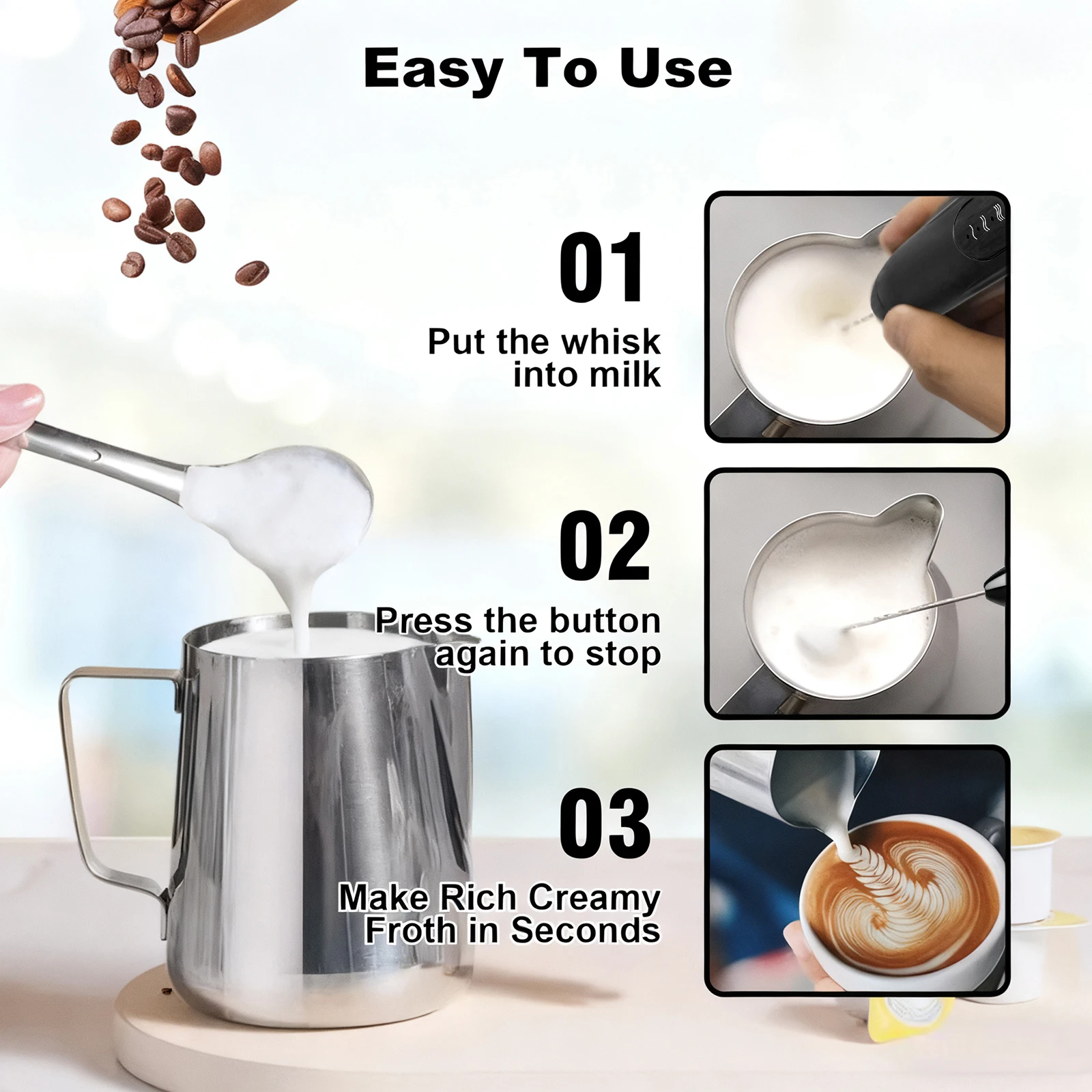 미니 핸드헬드 우유 거품기 충전식 음료 믹서 커피 라떼에 적합한 우유 거품기